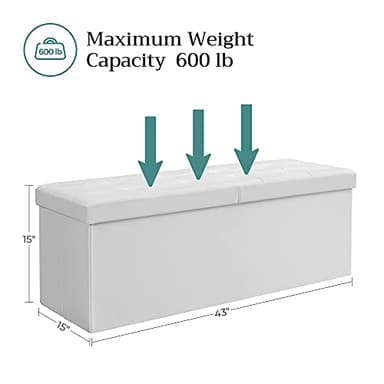 SONGMICS MAZIE Collection - 43 Inches Storage Ottoman Bench with Flipping Lid, Storage Chest with Iron Frame Support, Load 660 lb, for Living Room, Bedroom, Synthetic Leather, White ULSF75WT - Image 3