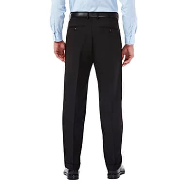 Haggar mens Mynx Gabardine Hidden Expandable Waistband Classic Fit Front Pleated dress pants, Black, 42W x 30L US - Image 3