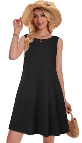 Womens Casual Tank Dresses for Summer Flowy Plus Sleeveless Mini Pocket Sun Dress(Solid Black,3XL) - Image 4