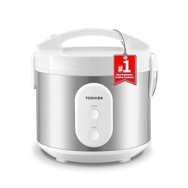 TOSHIBA Rice Cooker & Steamer Simple 5.5 Cup(Uncooked) with Steaming Basket, Removable Non-Stick Inner Pot & Inner Lid, for Soups, Stews, Grains&Oatmeal, One Touch&Keep Warm Function, Silvery White - Image 1