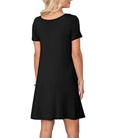 WNEEDU Women's Summer Casual T Shirt Dresses Short Sleeve Swing Dress with Pockets (XL,Black) - Image 4
