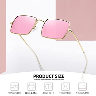 MEETSUN Rectangle Polarized Sunglasses for Women Men Retro Classic Square Sun Glasses UV400 Protection Vintage Metal Frame Gold/Pink Mirror Lens - Image 4