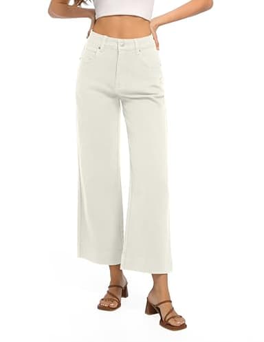 Guaile Womens High Waisted Stretchy Jeans - Wide Leg, Baggy, Loose, Trendy Jeans for Women - White - Image 1