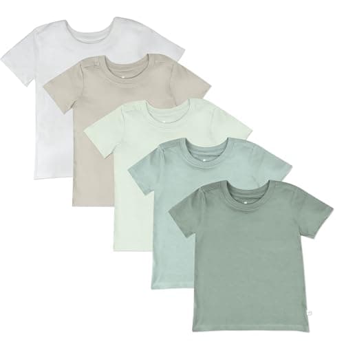 HonestBaby Multipack Short Sleeve T-Shirt Tee 100% Organic Cotton Infant Baby, Toddler, Little Kids Boys, Girls, Unisex, Sage Ombre,24 Months