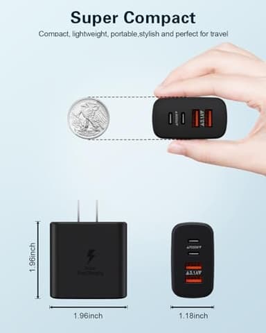 3-Pack USB C Charger Block, 40W 4-Port Type C Fast Charging Block Dual USBC Power Adapter Multiport Wall Plug Multiple USB Charger Block Cube for iPhone 16 15 14 13 12 11 Pro Max Plus XS XR,Samsung - Image 5