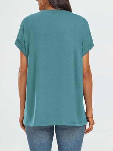 AUTOMET Womens Summer Tops Oversized Short Sleeve Business Casual Dressy T Shirts Trendy Fashion Clothes Spring Outfits 2025 Bluegreen XL - Image 5