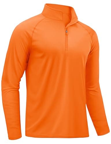 TACVASEN Running Shirts for Men Long Sleeve UV Protection 1/4 Zip Shirts for Athletic Summer Tops for Mens Rash Guard Golf T-Shirts Orange M - Image 1