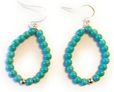 Turquoise Oval Hoop Genuine Gemstone Bead Drop Dangle Earring Gift Boxed 1-1/2 Inch Length - Image 2