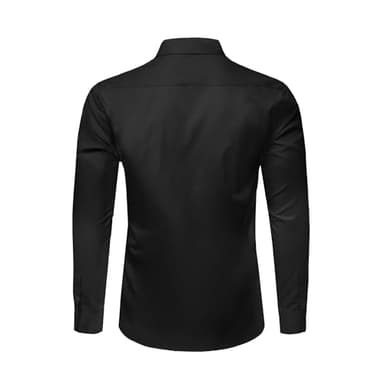 LUPURTY Black Button Up Shirt for Men, Regular Fit Stretch Formal Business Casual Long Sleeve Shirt with Pocket, Black - Image 2