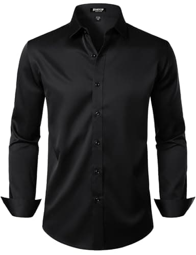 JEMITOP Men's Stretch Wrinkle Free Dress Shirts Formal Wedding Prom Long Sleeve Button Down Shirt Black XXL - Image 1