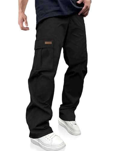 PLEPAN Men's Sweat Pants Casual Cargo Pants Drawstring Hiking Pants Workout Tactical Joggers Sweatpants for Men Black Large - Image 1