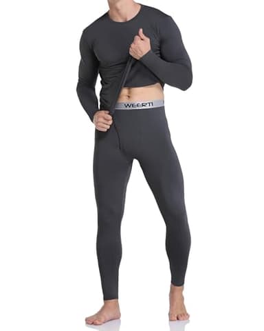 WEERTI Thermal Underwear for Men Long Johns with Fleece Lined, Base Layer Men Cold Weather Top Bottom Charcoal - Image 2