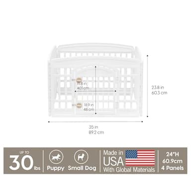 IRIS USA 24" 4-Panel Dog Playpen with Door, 35 x 35 x 24, Puppy Playpen, Dog Play Pen Indoors, Pet Fence, Puppies/Small Dogs, White - Image 3