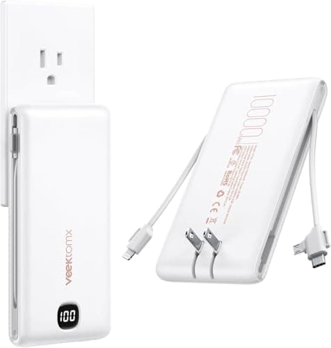 VEEKTOMX Portable Charger with Built in Cables 10000mAh, Power Bank for iPhone with Wall Plug, Travel Essential Fast Charging USB C Slim External Battery Pack for iPhone 17/16/15, Samsung, iPad, etc - Image 1