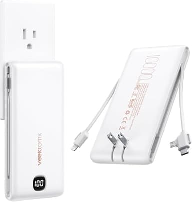 VEEKTOMX Portable Charger with Built in Cables 10000mAh, Power Bank for iPhone with Wall Plug, Travel Essential Fast Charging USB C Slim External Battery Pack for iPhone 17/16/15, Samsung, iPad, etc - Image 1