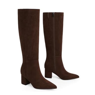 Easyfox Knee High Boots for Women Chocolate Brown Suede Boots for Women Chunky Heel Tall Brown Boot Pointed Toe Fall 2025 Block High Boot Size 8 - Image 3