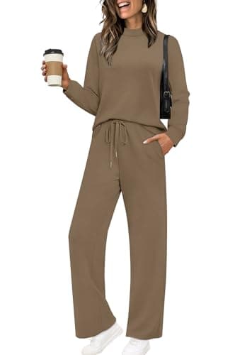 Sampeel Lounge Sets for Women Two Piece Outfits Casual 2 Piece Sweatsuits Tracksuit Set Womens Fall Fashion 2025 Sweatpants Winter Clothing Mock Neck Sweat Set Loungewear Matching Sets Light Taupe XL - Image 1