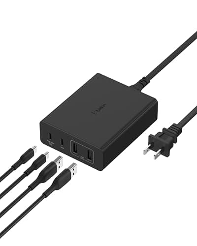 Belkin Charger Station 108W GaN - 2X USB-C and 2X USB-A Ports - Fast Desktop Charger Dock Hub for iPhone 17, Air, Pro, Apple Watch, iPad, MacBook, Samsung Galaxy S25, Nintendo Switch 2 - Black - Image 1