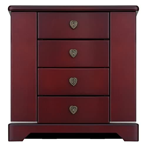 RR ROUND RICH DESIGN Jewelry Box - Made of Solid Wood with Cabinet Type 4 Drawers Organizer and 2 Doors on Sides - Dark Brown - Image 1