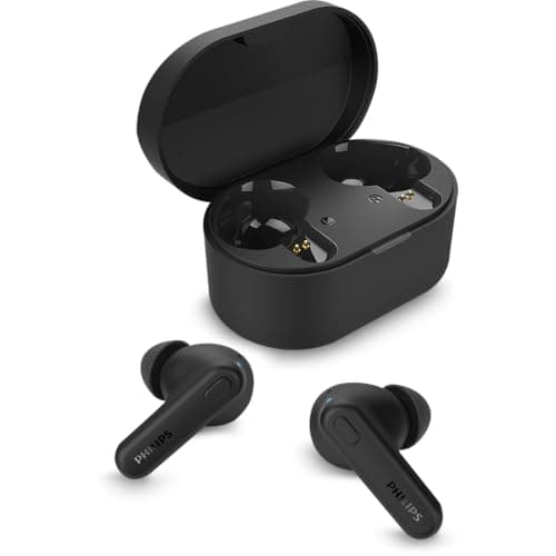 PHILIPS TAT1108 Wireless Earbuds,True Wireless Headphones,Powerful Bass with 6 mm Driver,Clear Call with AI Mic,15-Hour Battery Life,Bluetooth v5.3,IPX4 Rating,Ergonomic Design for Comfort,Black - Image 1