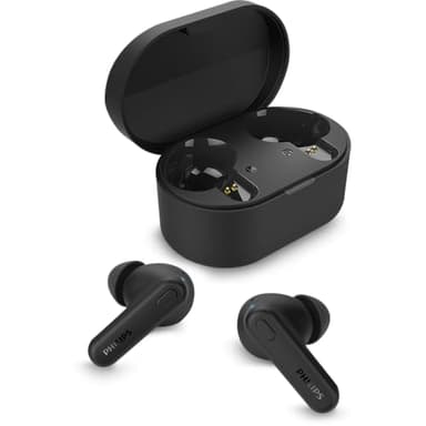 PHILIPS TAT1108 Wireless Earbuds,True Wireless Headphones,Powerful Bass with 6 mm Driver,Clear Call with AI Mic,15-Hour Battery Life,Bluetooth v5.3,IPX4 Rating,Ergonomic Design for Comfort,Black - Image 1