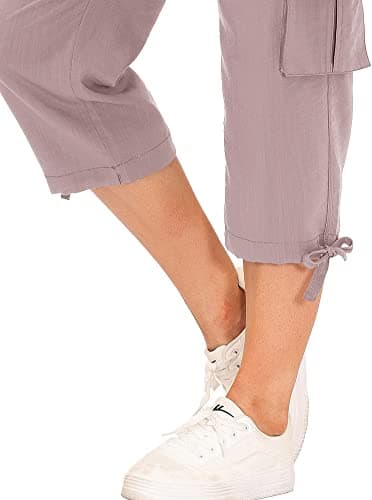 MoFiz Women's Hiking Cargo Shorts Quick Dry Lightweight Athletic Capri Pants for Camping Jogger with Pockets Pink - Image 5