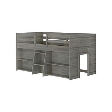 Max & Lily Modern Farmhouse Low Loft Bed, Twin Bed Frame for Kids with 2 Bookcases, Driftwood - Image 4