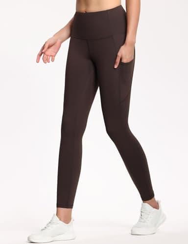 THE GYM PEOPLE Thick High Waist Yoga Pants with Pockets, Tummy Control Workout Running Yoga Leggings for Women Brown - Image 2