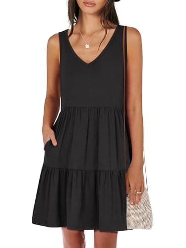 ANRABESS Womens Summer Casual Tank Dress Sleeveless V Neck T Shirt Sundress Flowy Tiered Swing Mini Beach Vacation Dresses Black Medium - Image 1