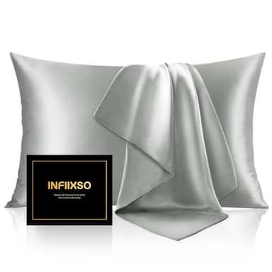 INFIIXSO Mulberry Silk Pillowcase for Hair and Skin, Silk Pillow Cases Standard Size with Hidden Zipper 20x26 Inches, Ultra Smooth and Soft Cooling Pillow Cases for Hot Sleepers(Grey, 1 Pack) - Image 1