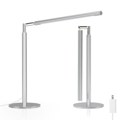 ALFELE Metal Desk Lamp for Home Office - Foldable LED Table Lamp for Reading, 4 Color & 6 Brightness, 15W Dimmable Desk Light with Flexible Arm, Eye-Caring Desktop Lamp for College Dorm, Silver - Image 1