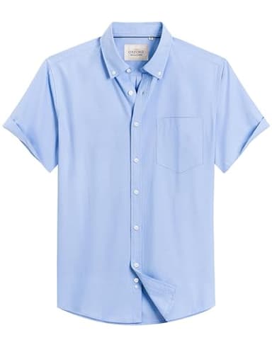 Alimens & Gentle Mens Short Sleeve Oxford Shirt Regular Fit Button Down Collar Shirts with Pocket Light Blue - Image 1