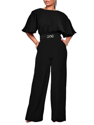 acelyn Elegant Jumpsuit for Women Dressy Sexy Plus Size Wide Leg Pant Suit One Piece Party Outfits Black XL - Image 1