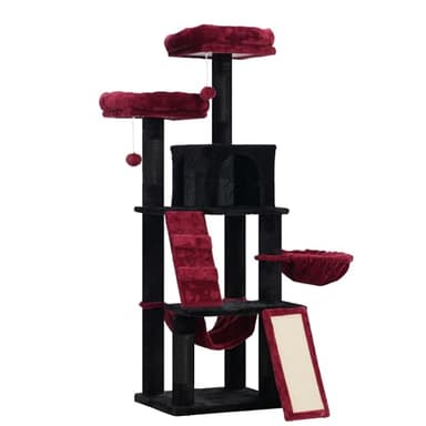 Heybly Cat Tree, Gothic Cat Tower for Indoor Cats, Multi-Level Cat Furniture Condo for Cats with Padded Plush Perch, Cozy Basket and Scratching Board, Black and Red HCT014BR - Image 9