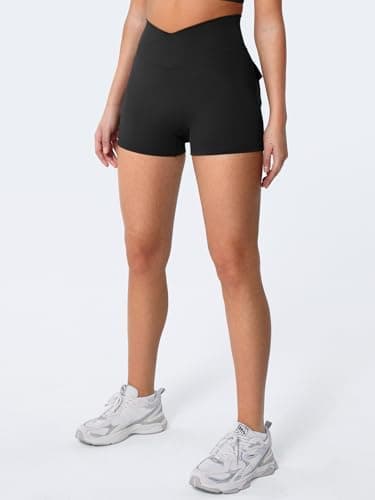 YEOREO CoreFlex Scrunch Workout Shorts with Pockets Charm Gym Biker Shorts for Women High Waisted Booty Yoga Black - Image 5