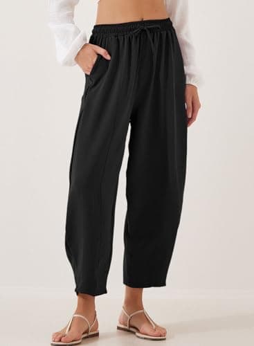 EVALESS Women's Summer High Waisted Baggy Pants Casual Ankle Length Trouser Slacks with Pockets Black XL - Image 2