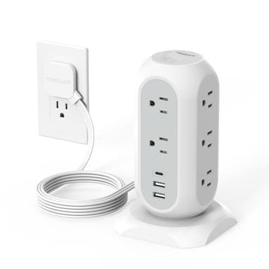Tower Power Strip Flat Plug with 11 Outlets 3 USB (1 USB C), TESSAN Surge Protector Tower 1625W/13A,1050J Protection, 6 Feet Extension Cord with Multiple Outlets, Office Desk Supplies, Dorm Essentials - Image 1