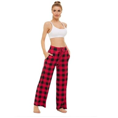 iniber Women's Comfy Pajama Pants Long Casual Drawstring Palazzo Lounge Pants Soft Wide Leg Bottoms - Image 3
