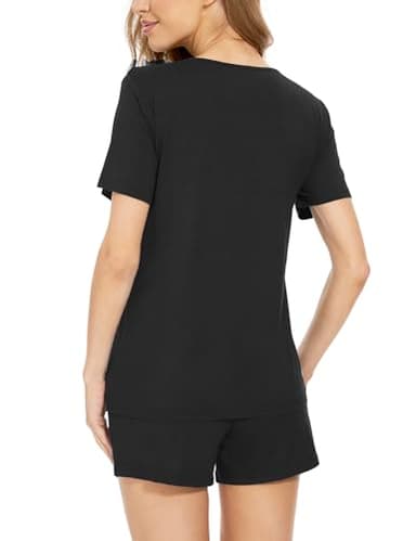 GYS Short Pajama Set for Women V-Neck Short Sleeve Top and Pj Shorts Sleepwear, Viscose Made from Bamboo,Black,X-Large - Image 2
