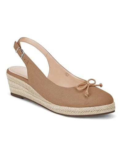 Coutgo Womens Closed Toe Espadrilles Wedges Shoes Platform Slingback Mid Low Heel Canvas Bow Dress Sandals, Coffee, Size 8.5 - Image 1