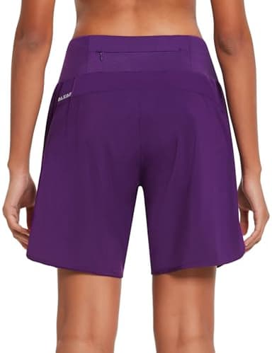 baleaf Womens' 7" Long Athletic Shorts Back Zipper Pocket Lightweight Quick Dry Plus Size Running Workout Shorts with Liner Purple Size XXL - Image 2