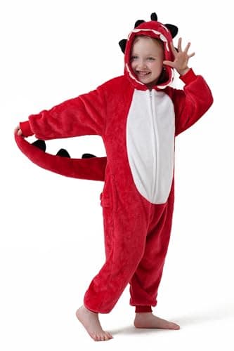 DILUFUN Kids Boys Girls Dinosaur Onesie Costume,One Piece Pajamas,Halloween Funny Animal Onesie Cosplay Costume Sleepwear,Dinosaur RE 7-8Y - Image 4