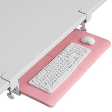 BONTEC KMT01 Under Desk Keyboard Tray, Pull-Out Keyboard & Mouse Platform with C-Clamp, 25.6 x 11.8 in Space-Saving Ergonomic Slide-Out Drawer, Pink - Image 1