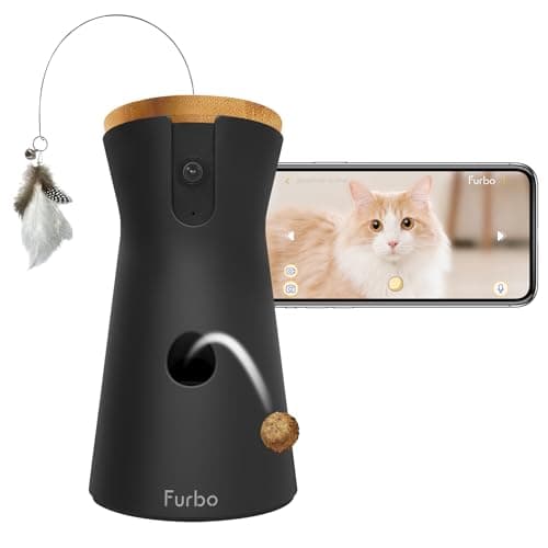 Furbo 360° Cat Camera: Pet Security Cam w/Meowing Alerts, Rotating View, Treat Toss w/Phone App, Smart Home Kitty Monitoring, 2-Way Speaker, No Subscription Needed. Standard See, Talk, & Toss Features - Image 1