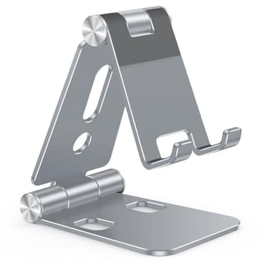 OMOTON Foldable Cell Phone Stand, C4 Portable Aluminum Phone Holder, Adjustable Phone Dock Cradle Compatible with iPhone 16/15/14 Pro Max, Samsung Galaxy, Small Tablets and Other Phones, Grey - Image 1