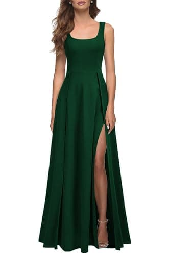 MUSHARE Women's Square Neck Sexy Split Cocktail Party Maxi Long Formal Dress Green - Image 1