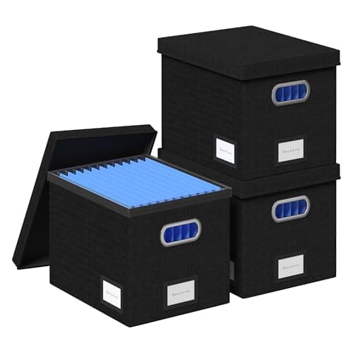 GRSQYS File Organizer Box File Boxes for Hanging Files with Lid Set of 3 Decorative Hanging Folders Letter Size Organizer with One-Piece Plastic Frame Slides (13.2 * 10.1 * 10.1in(3Pack), Black) - Image 1