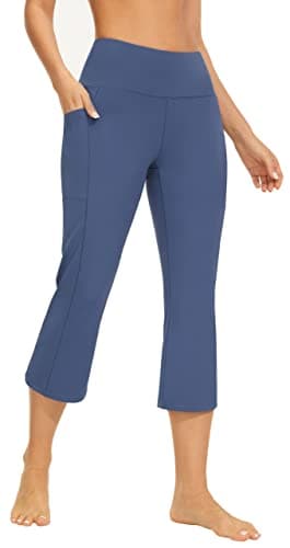 AFITNE Capri Pants for Women Bootcut Yoga Pants with Pockets High Waisted Flare Workout Bootleg Yoga Crop Flared Athletic Gym Pants Sky Blue - XL - Image 2