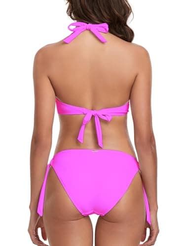 RELLECIGA Women Push Up Bikini Set Knot Front Underwire Swimsuits Low-Rise Bathing Suit(Neon Fuchsia,Large) - Image 7