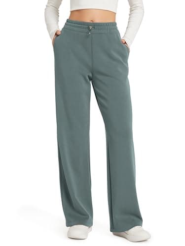 ODODOS Women's Modal Soft Wide Leg Pants with Pockets Adjustable Shockcord High Waist Casual Lounge Pants-31 Inseam, Slate Green, Large - Image 1